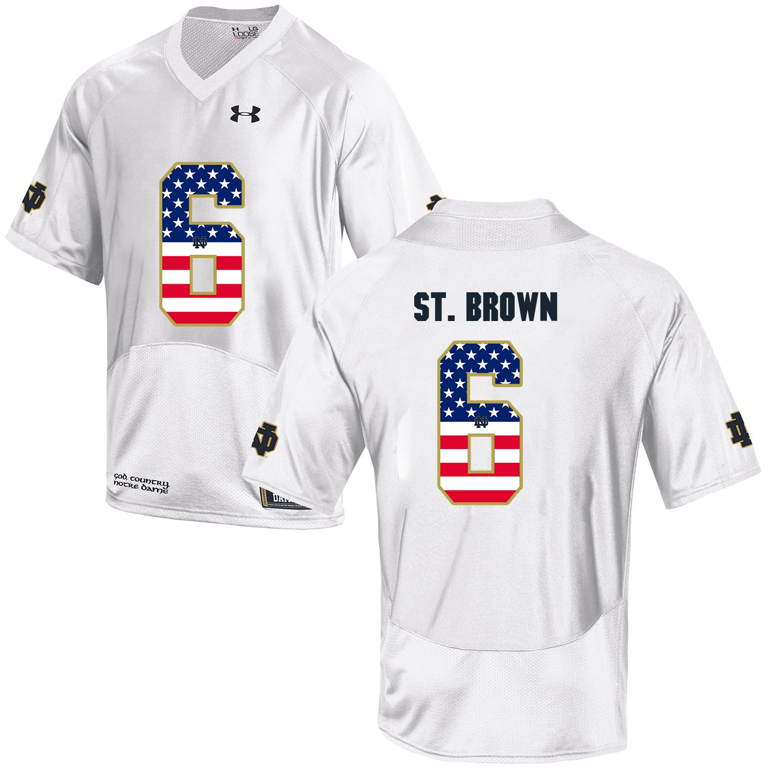 Men Norte Dame Fighting Irish #6 St.Brown White Flag Customized NCAA Jerseys->customized ncaa jersey->Custom Jersey